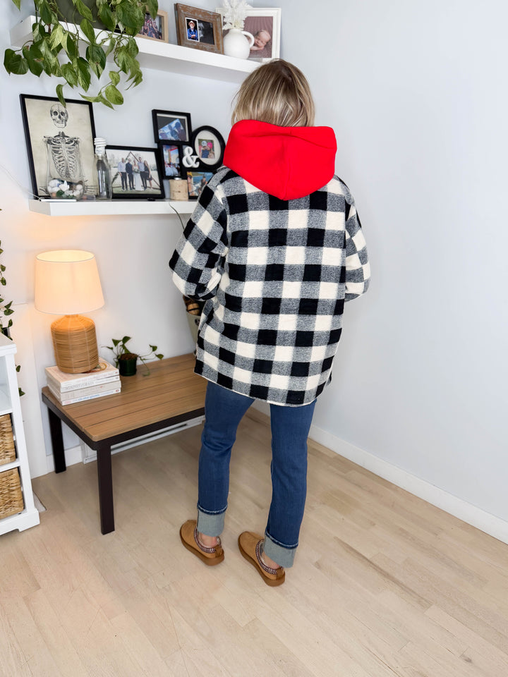 Brenda Black and Cream Plaid Jacket- BLACK