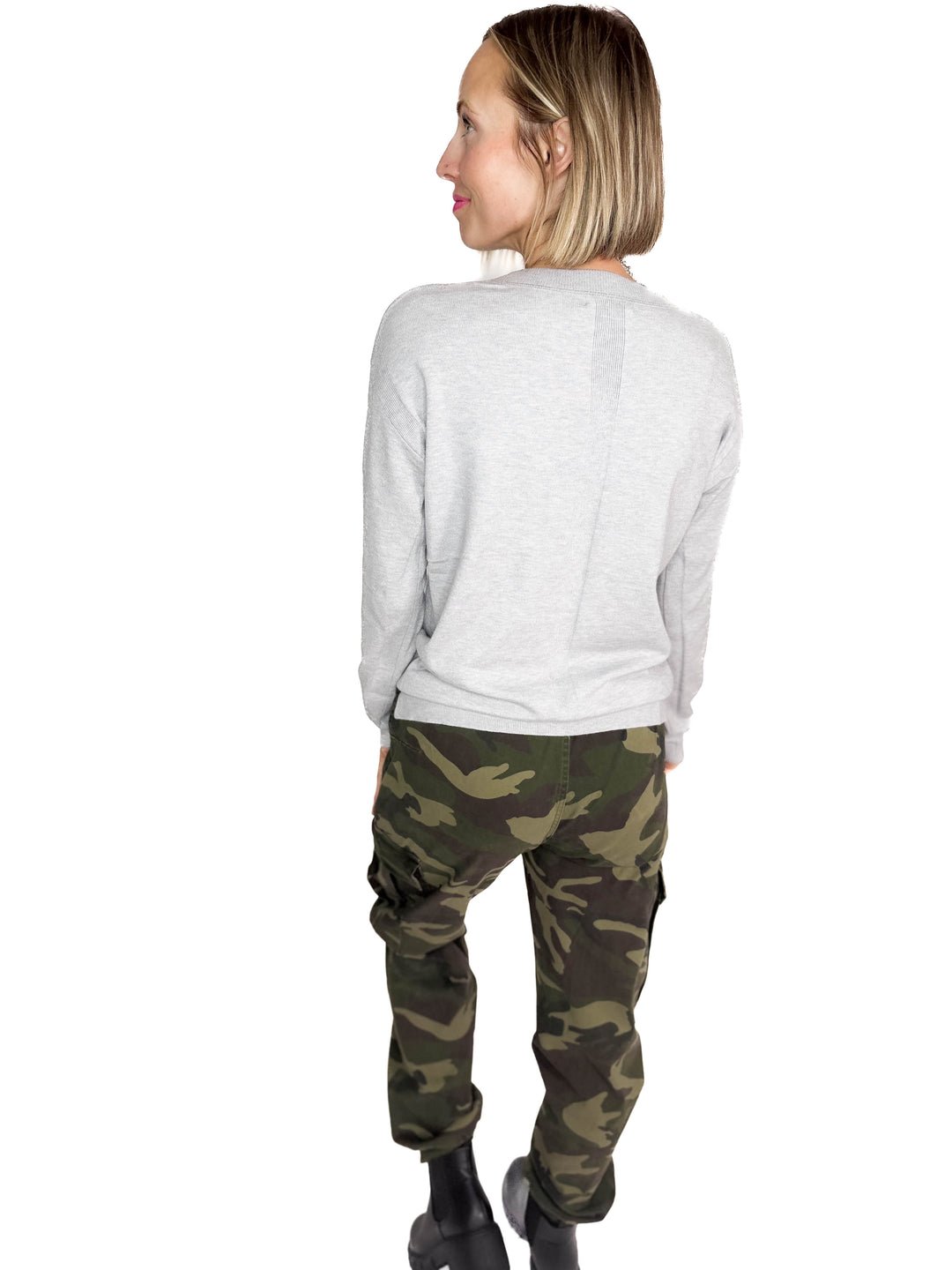 Nina Crew Neck Sweater- HTHR GREY