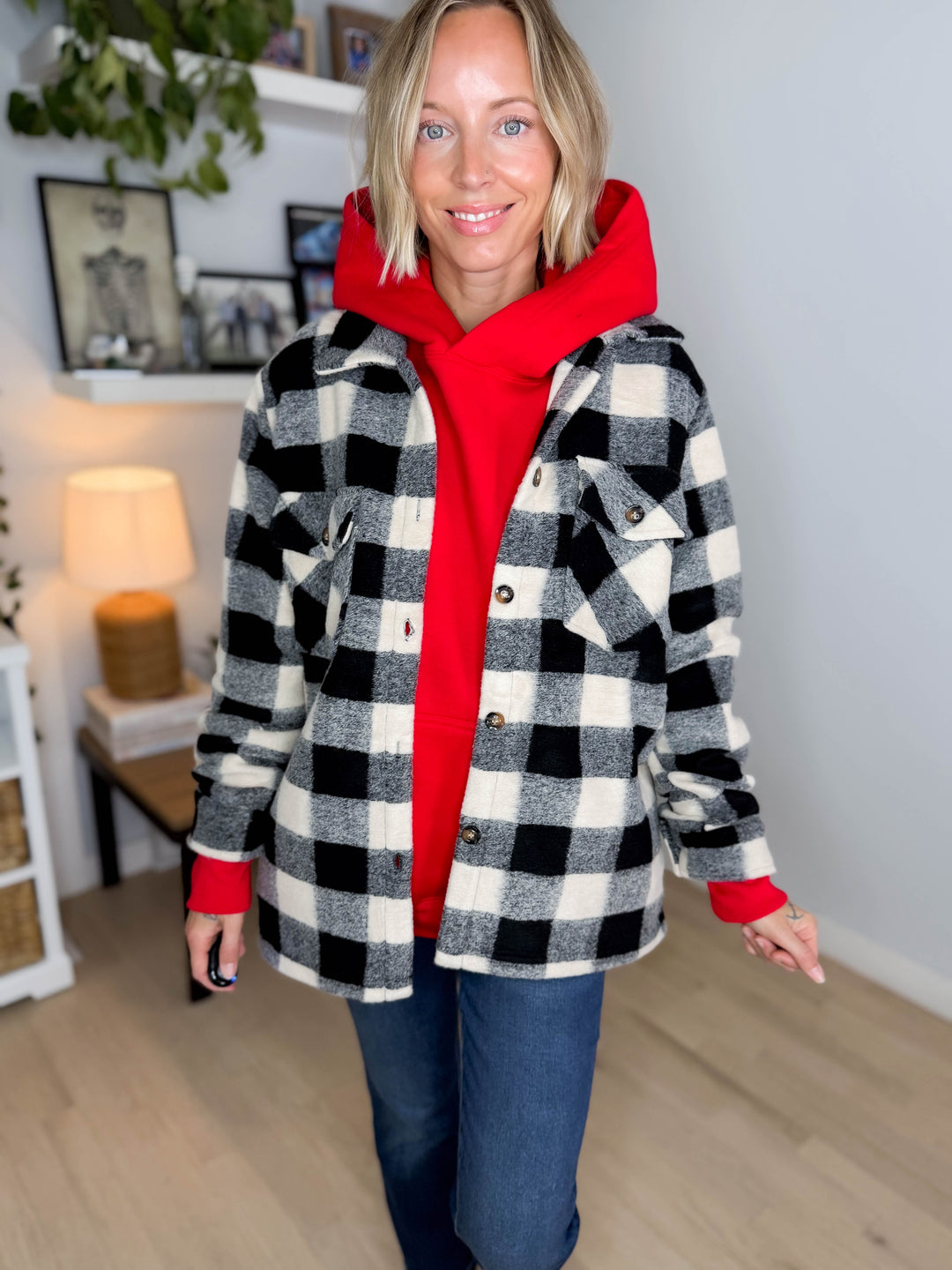 Brenda Black and Cream Plaid Jacket- BLACK
