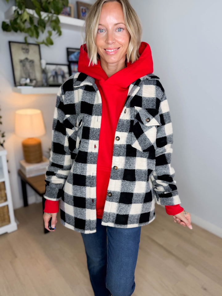 Brenda Black and Cream Plaid Jacket- BLACK