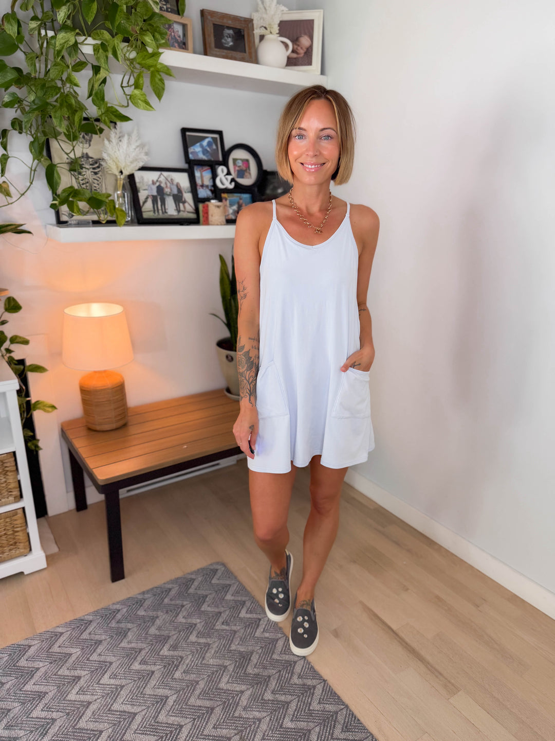Mono B Angela Pima Cotton Romper Dress- HALOGEN BLUE