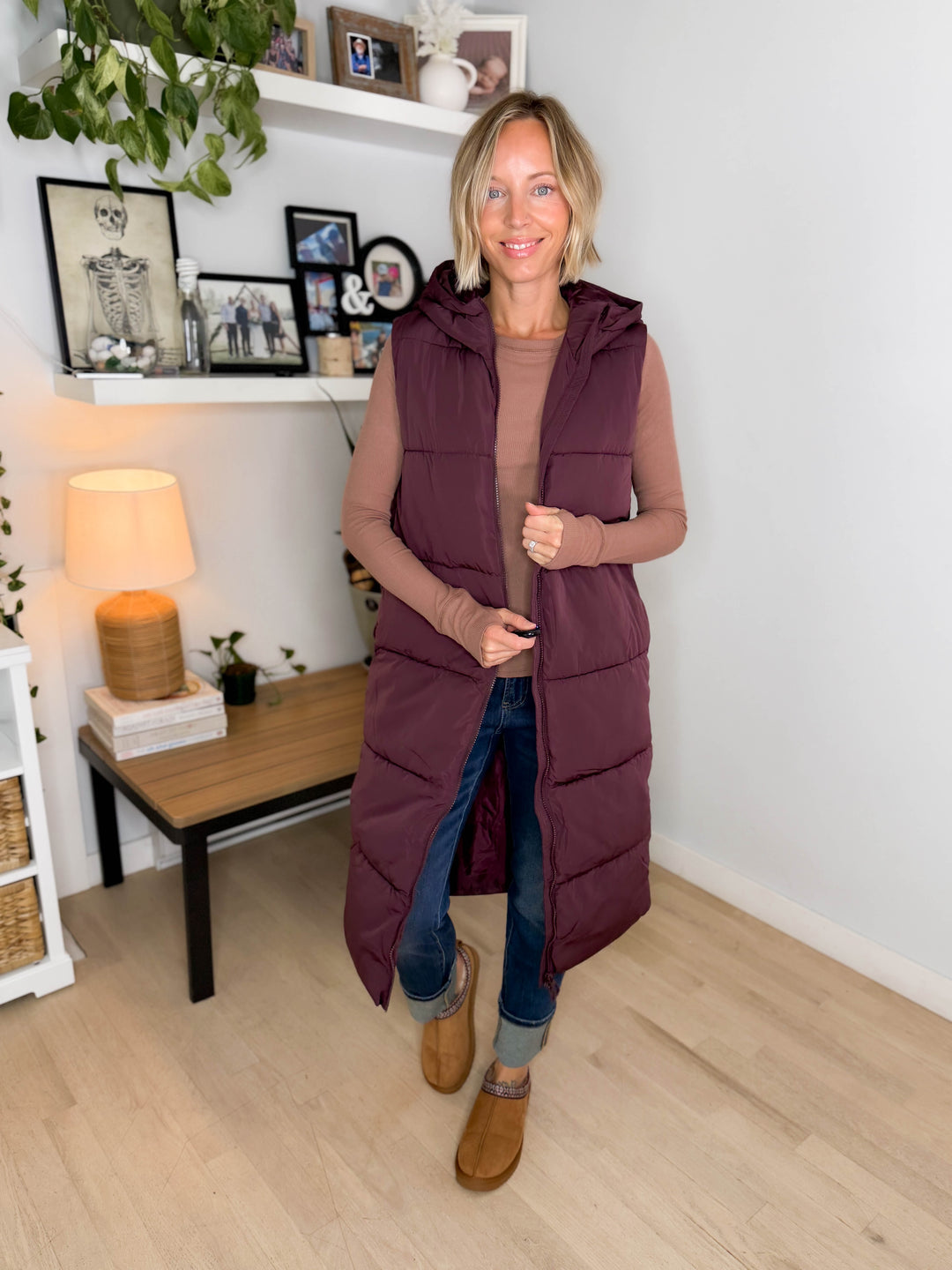 ONLY Jackson Long Puffer Vest-FUDGE