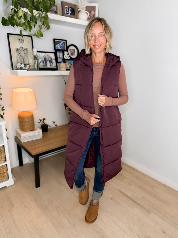 ONLY Jackson Long Puffer Vest-FUDGE