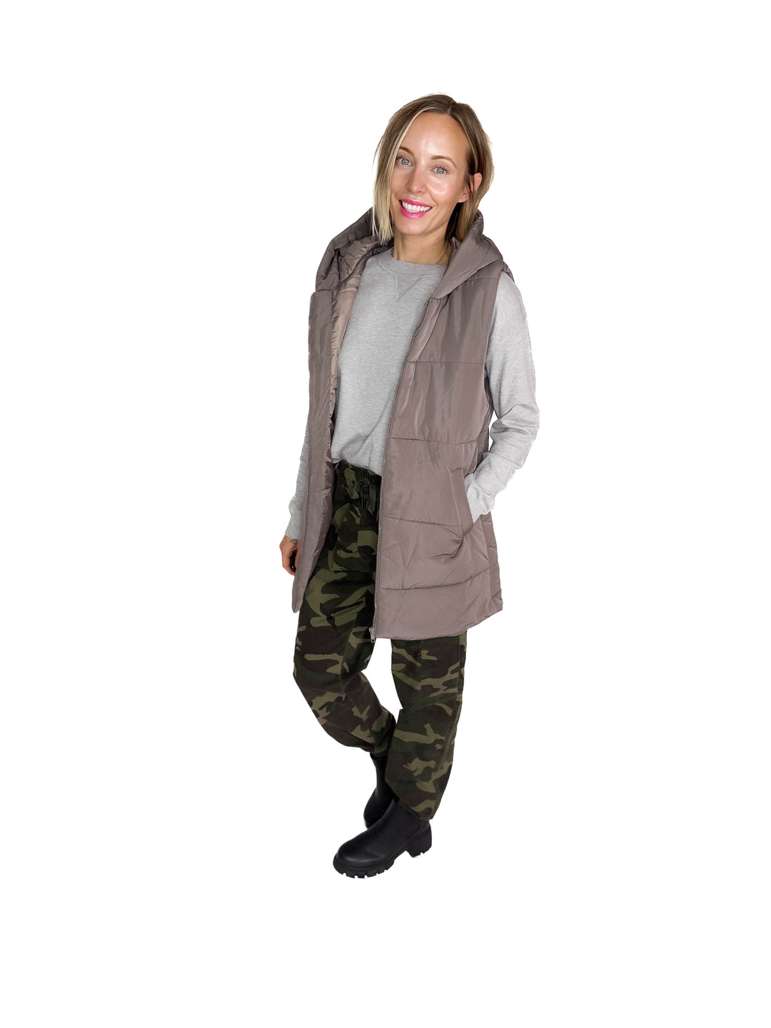 Frost + Fizz Puffer Vest- GUN METAL