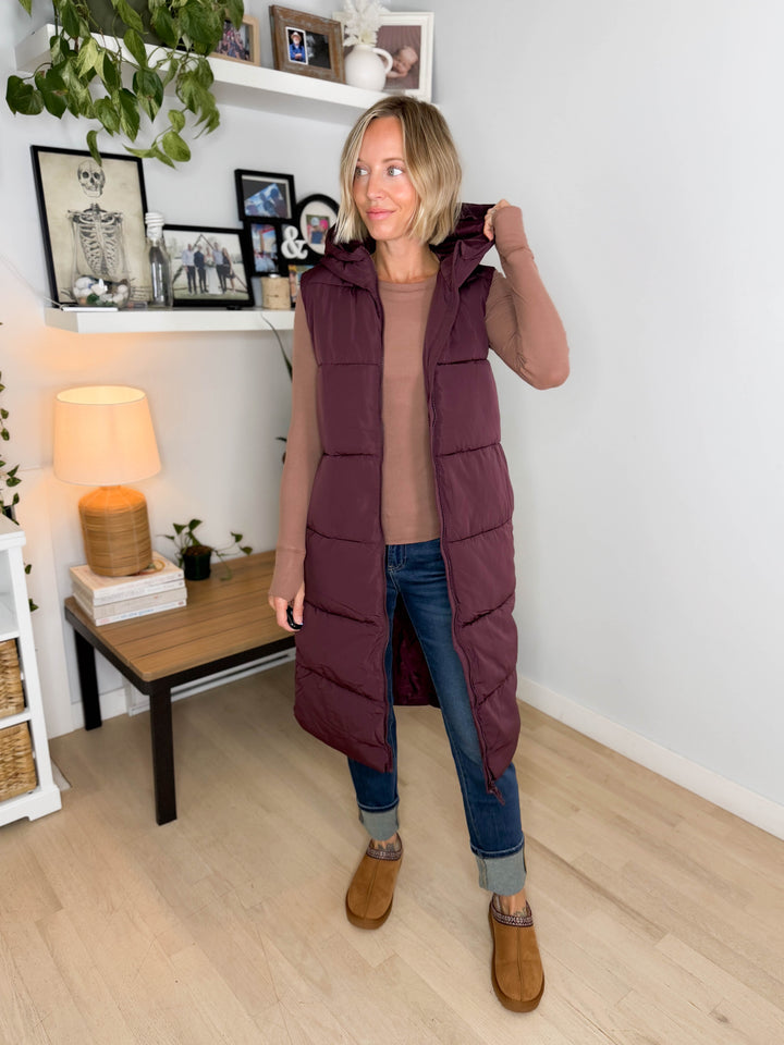 ONLY Jackson Long Puffer Vest-FUDGE