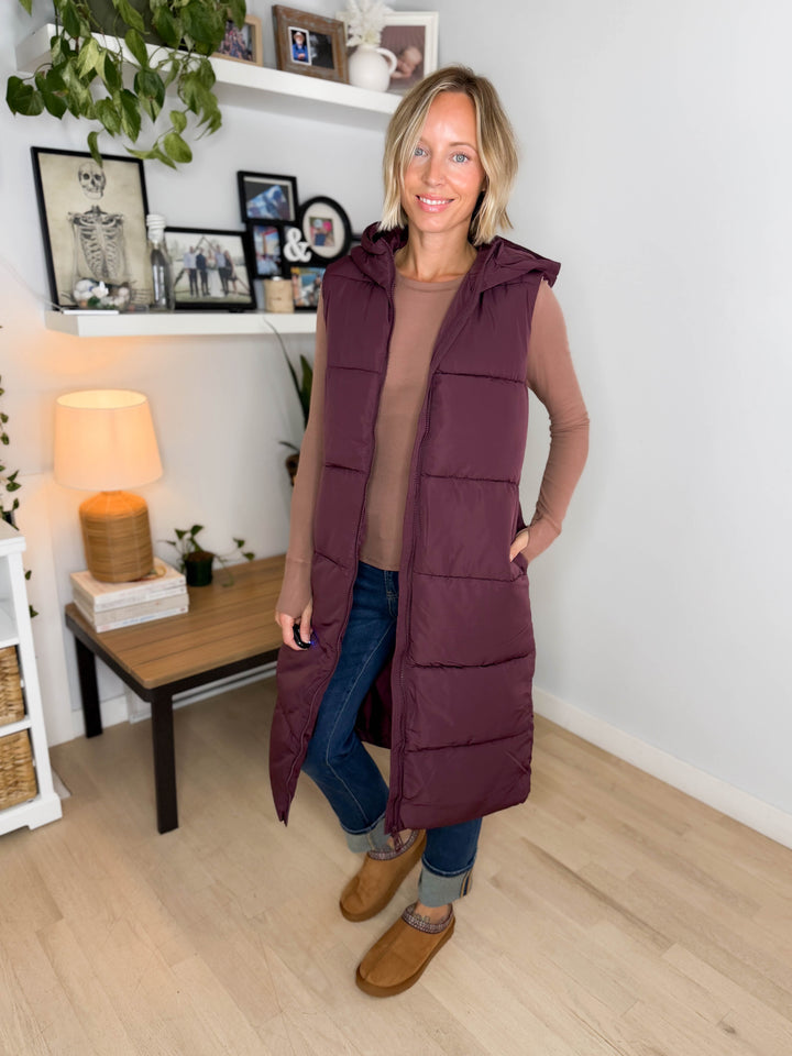 ONLY Jackson Long Puffer Vest-FUDGE