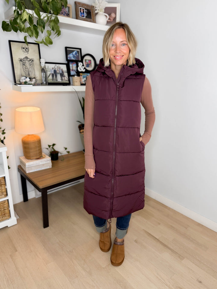 ONLY Jackson Long Puffer Vest-FUDGE