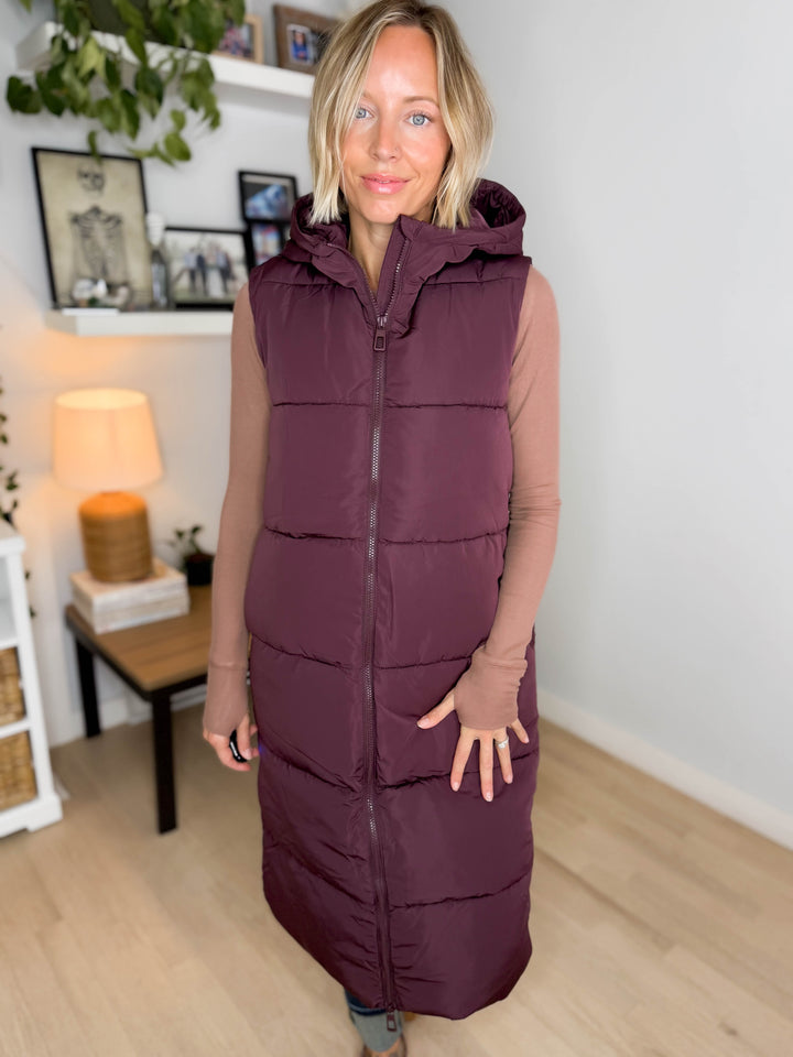 ONLY Jackson Long Puffer Vest-FUDGE