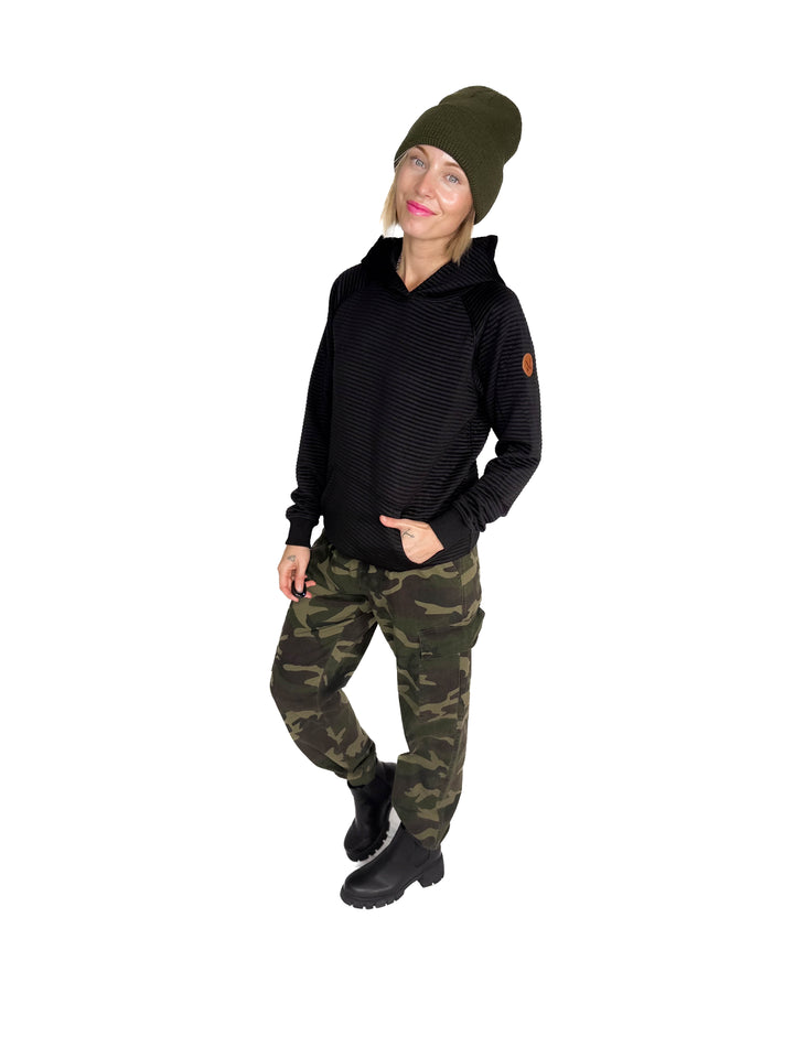 MICHELLE MAE Tatum Textured Hoodie- BLACK