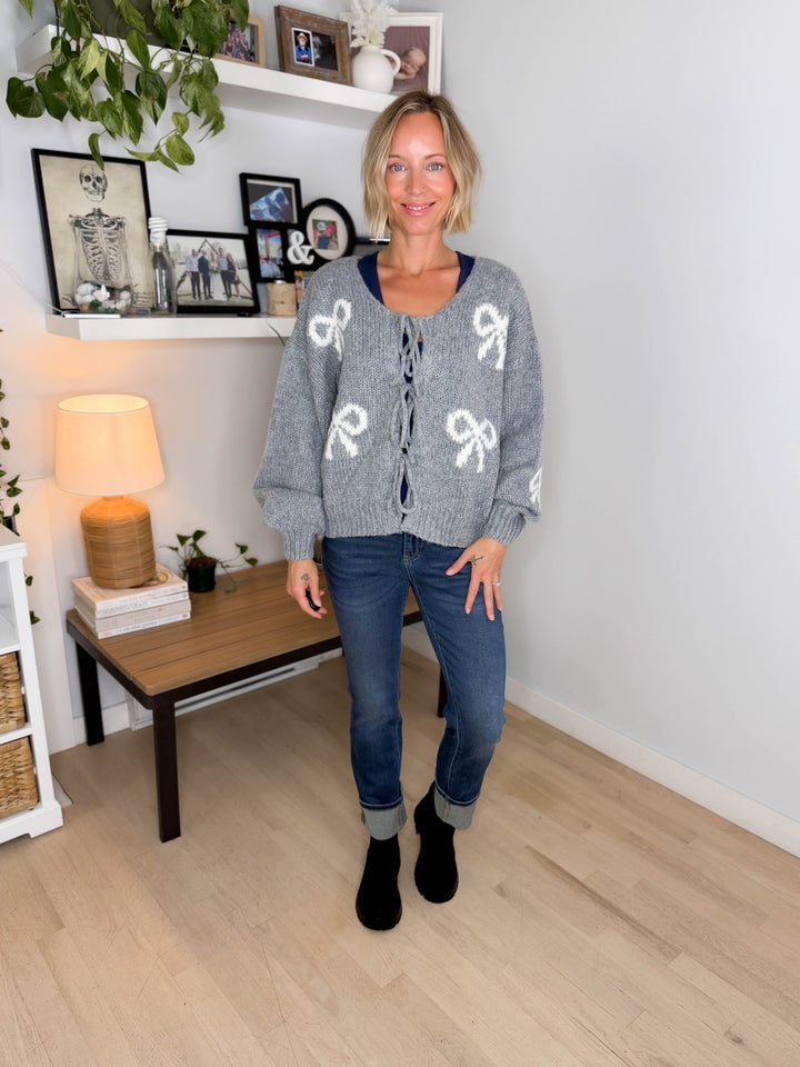 Pinella Ribbon Cardigan- HEATHER GREY