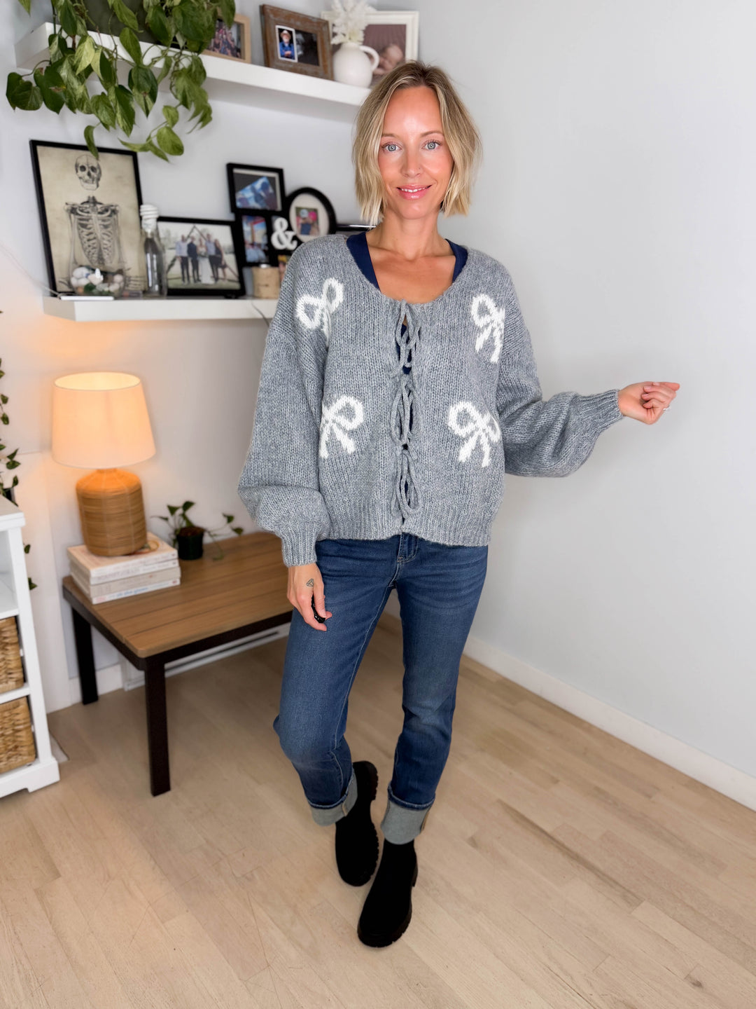Pinella Ribbon Cardigan- HEATHER GREY