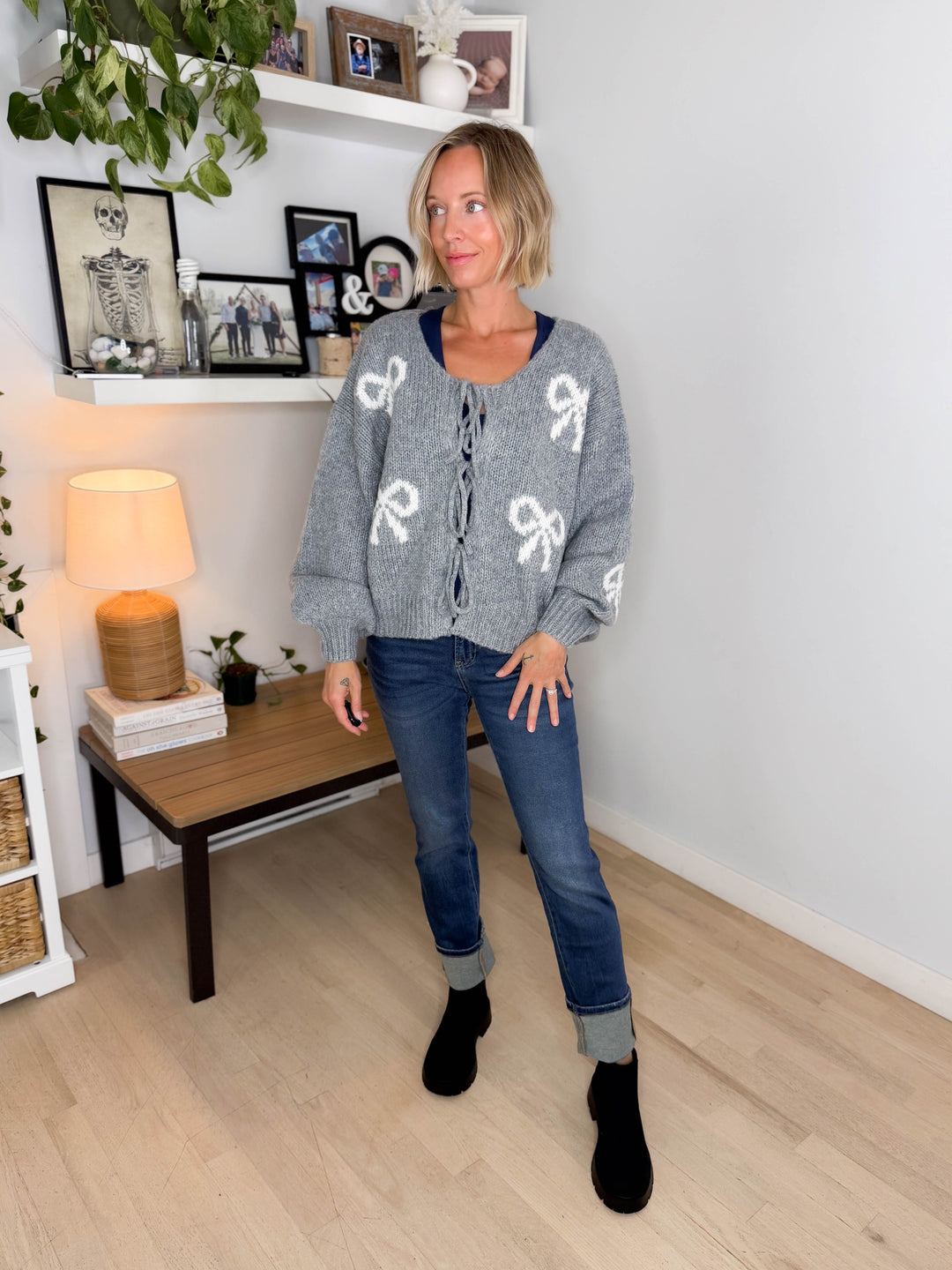 Pinella Ribbon Cardigan- HEATHER GREY