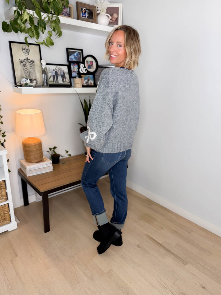 Pinella Ribbon Cardigan- HEATHER GREY