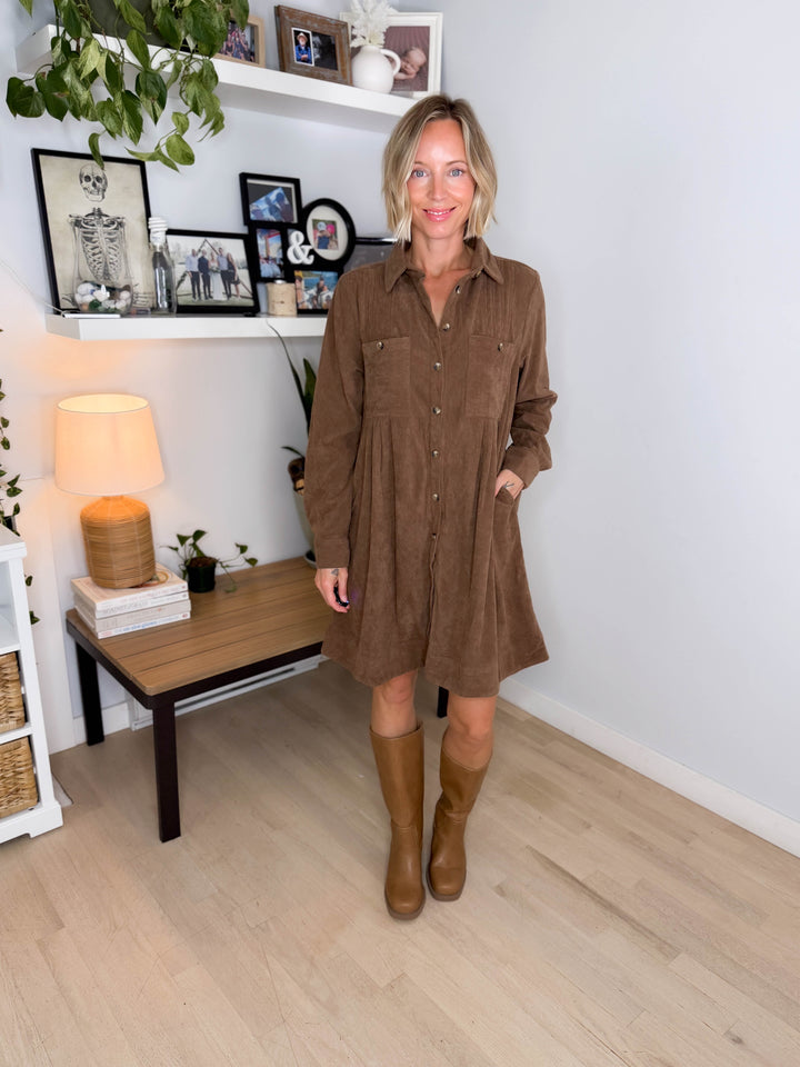 Evenelle Corduroy Mini Dress- MOCHA