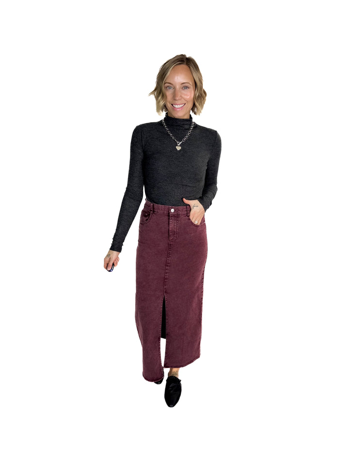 Matilda Elastic Waist Twill  Maxi Skirt- PLUM-FINAL SALE
