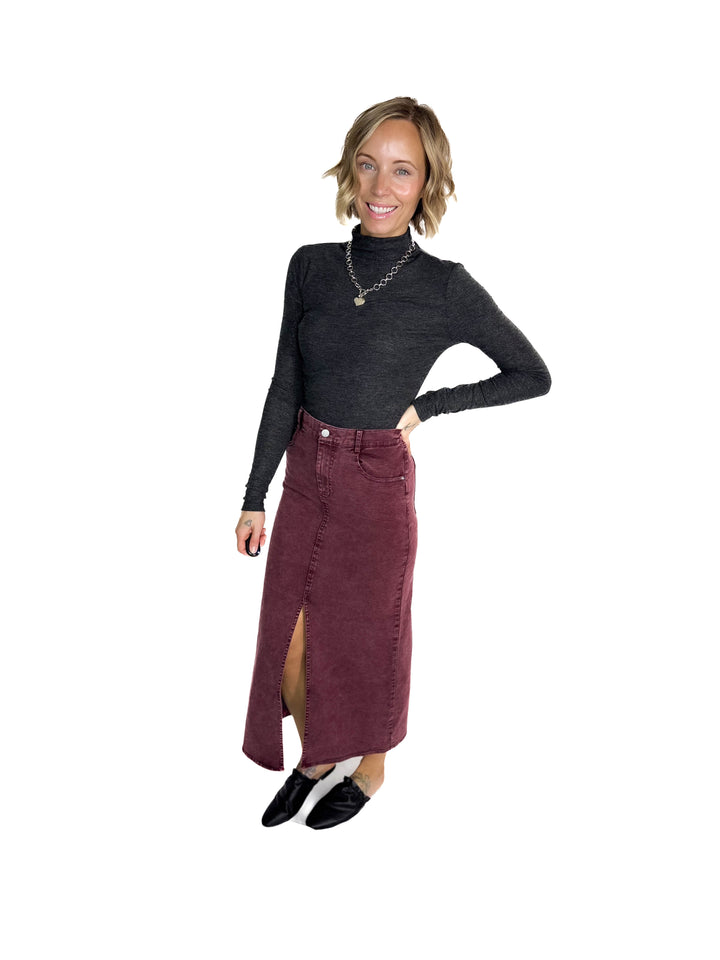 Matilda Elastic Waist Twill  Maxi Skirt- PLUM-FINAL SALE