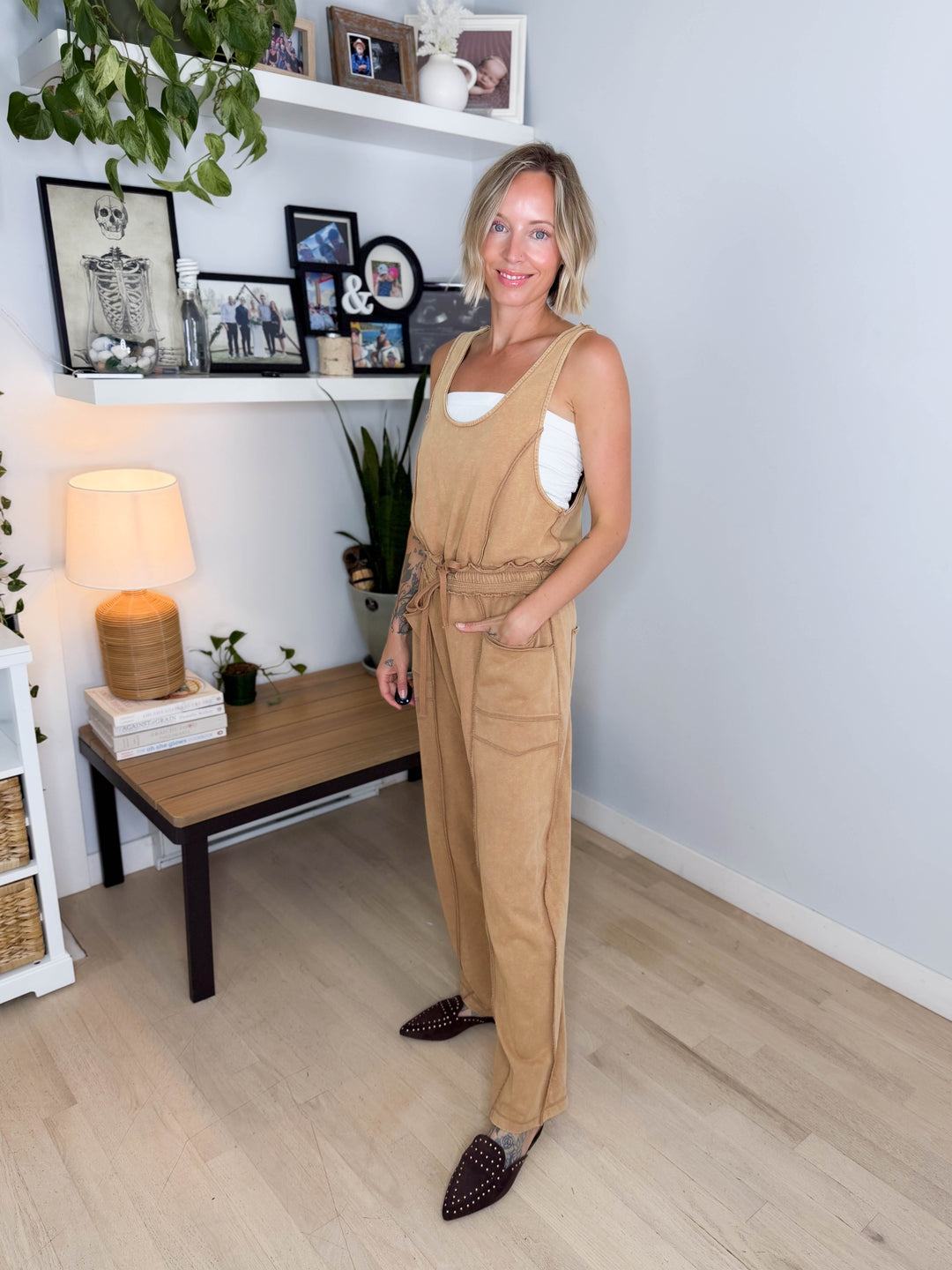Amery Mineral Washed Jumpsuit- CAMEL