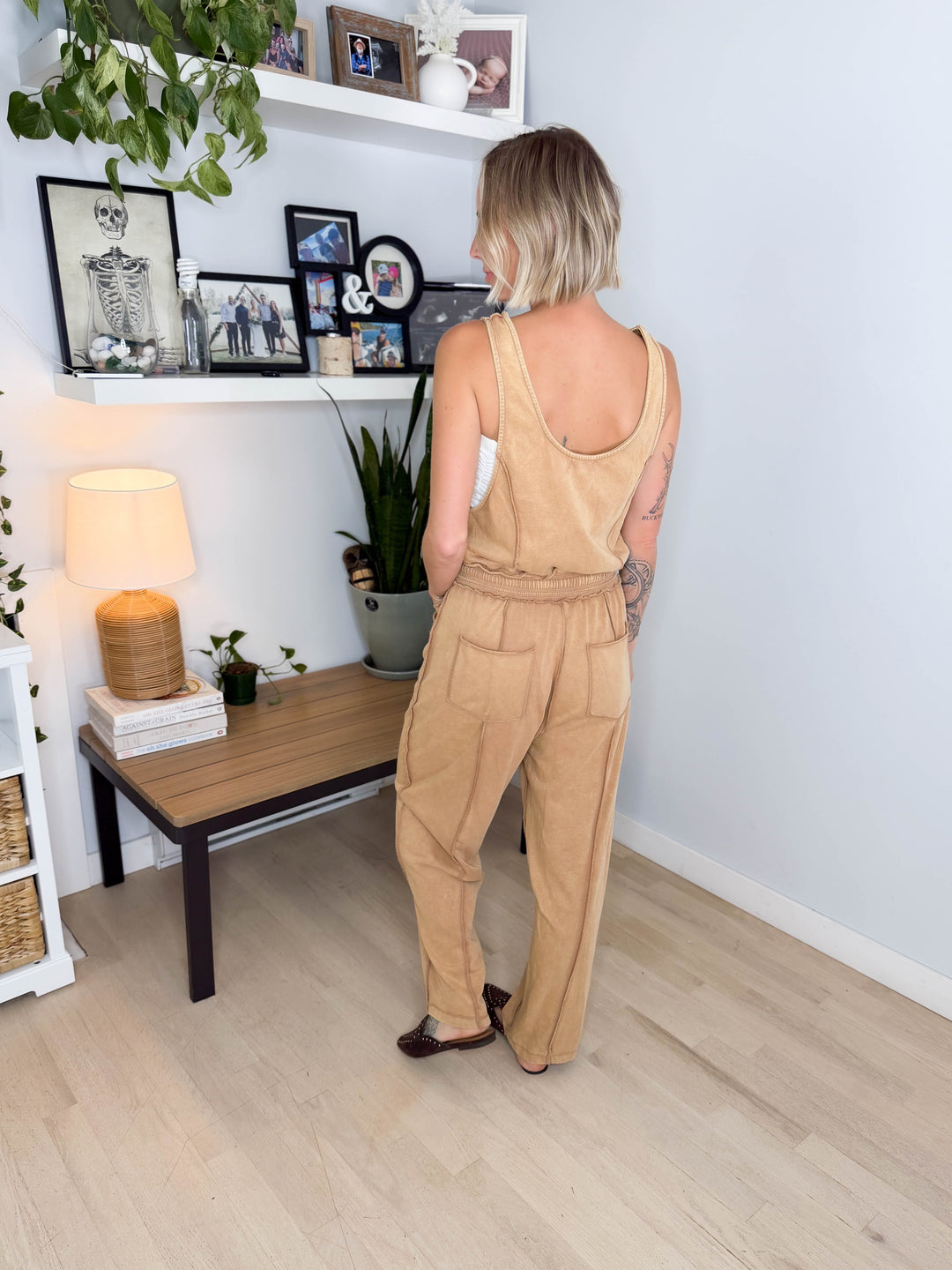 Amery Mineral Washed Jumpsuit- CAMEL