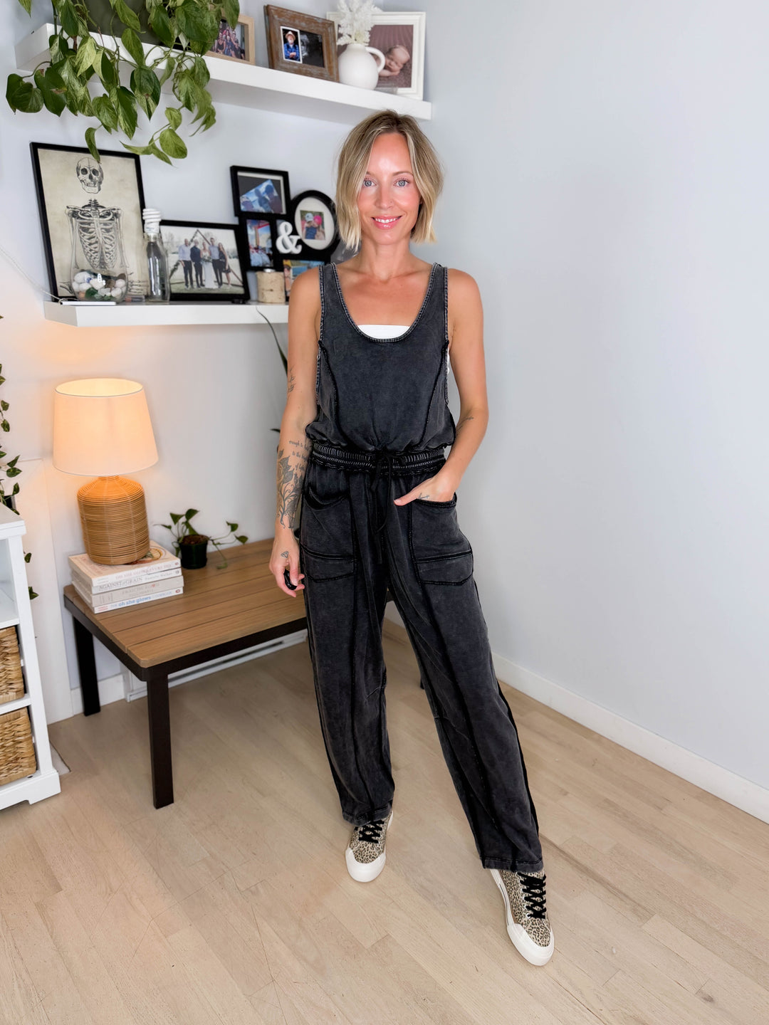 Amery Mineral Washed Jumpsuit- BLACK