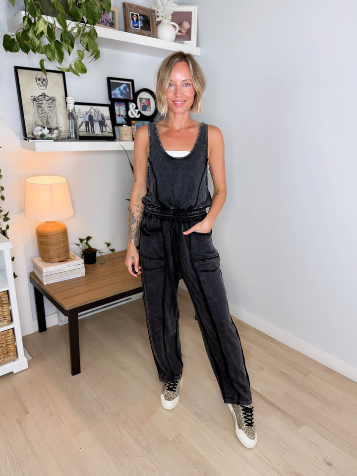 Amery Mineral Washed Jumpsuit- BLACK