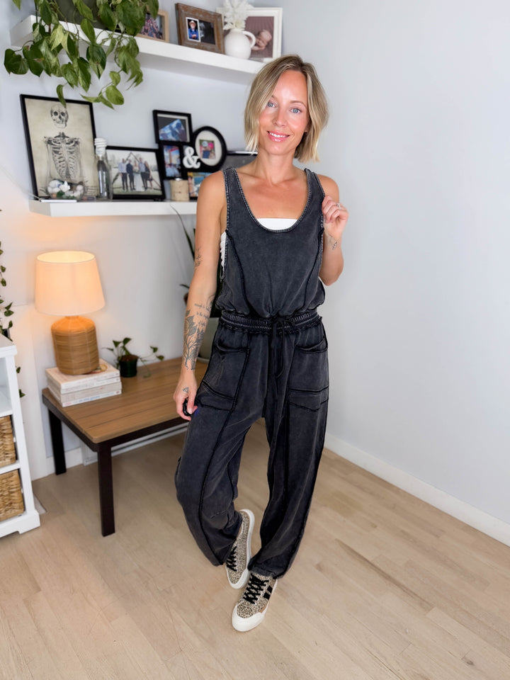 Amery Mineral Washed Jumpsuit- BLACK