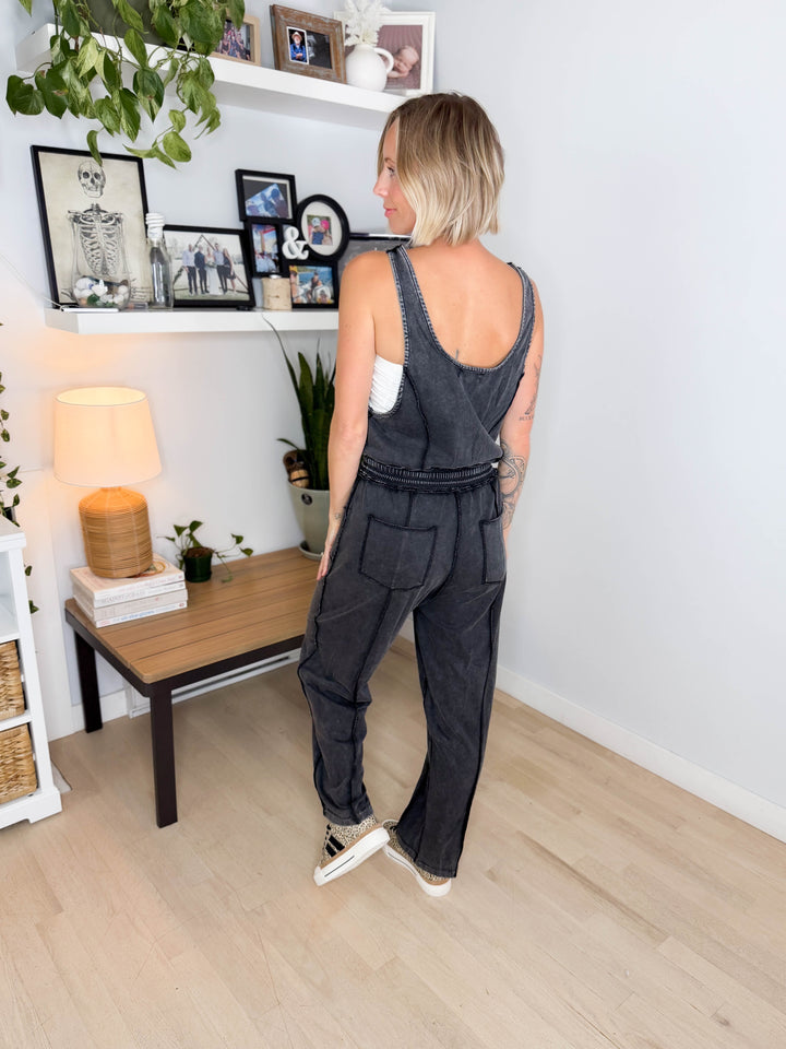 Amery Mineral Washed Jumpsuit- BLACK