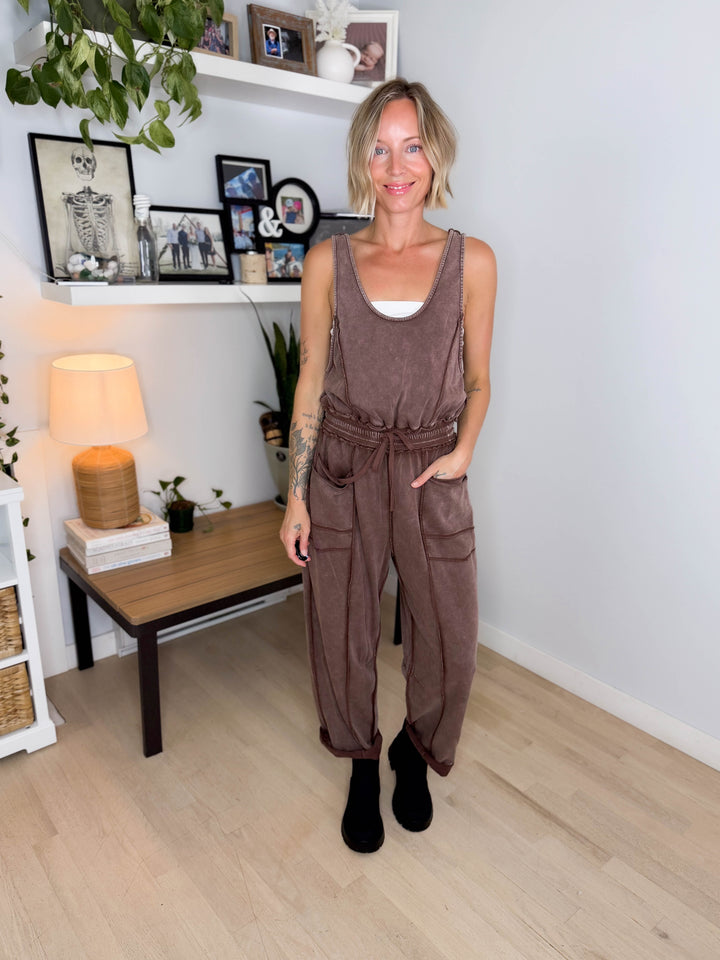 Amery Mineral Washed Jumpsuit- CHOCOLATE