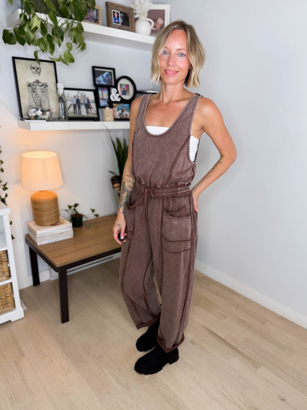 Amery Mineral Washed Jumpsuit- CHOCOLATE