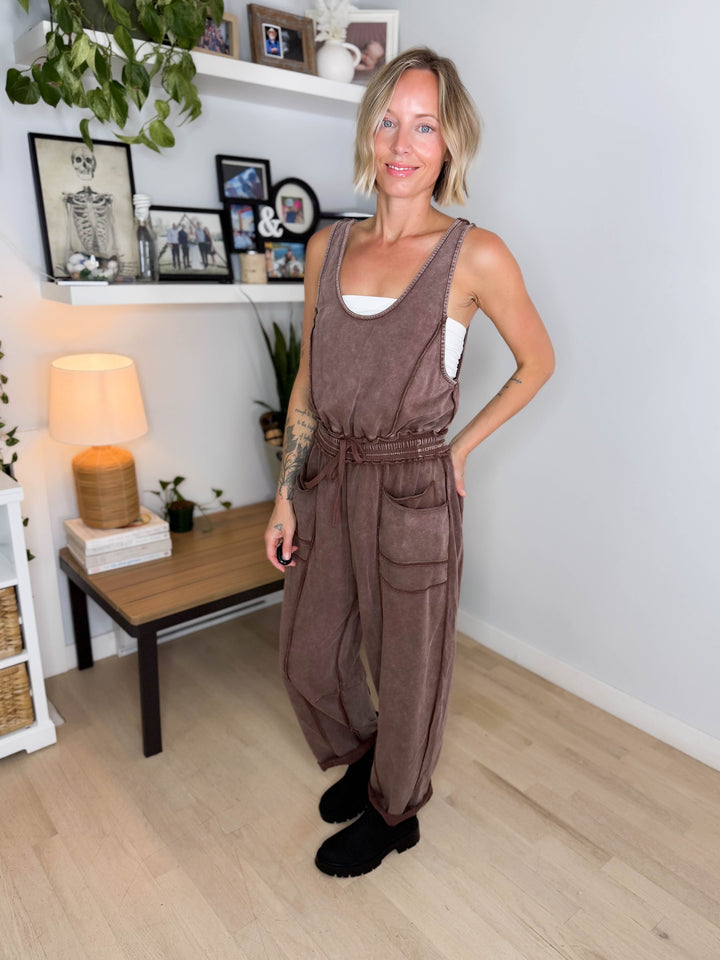 Amery Mineral Washed Jumpsuit- CHOCOLATE