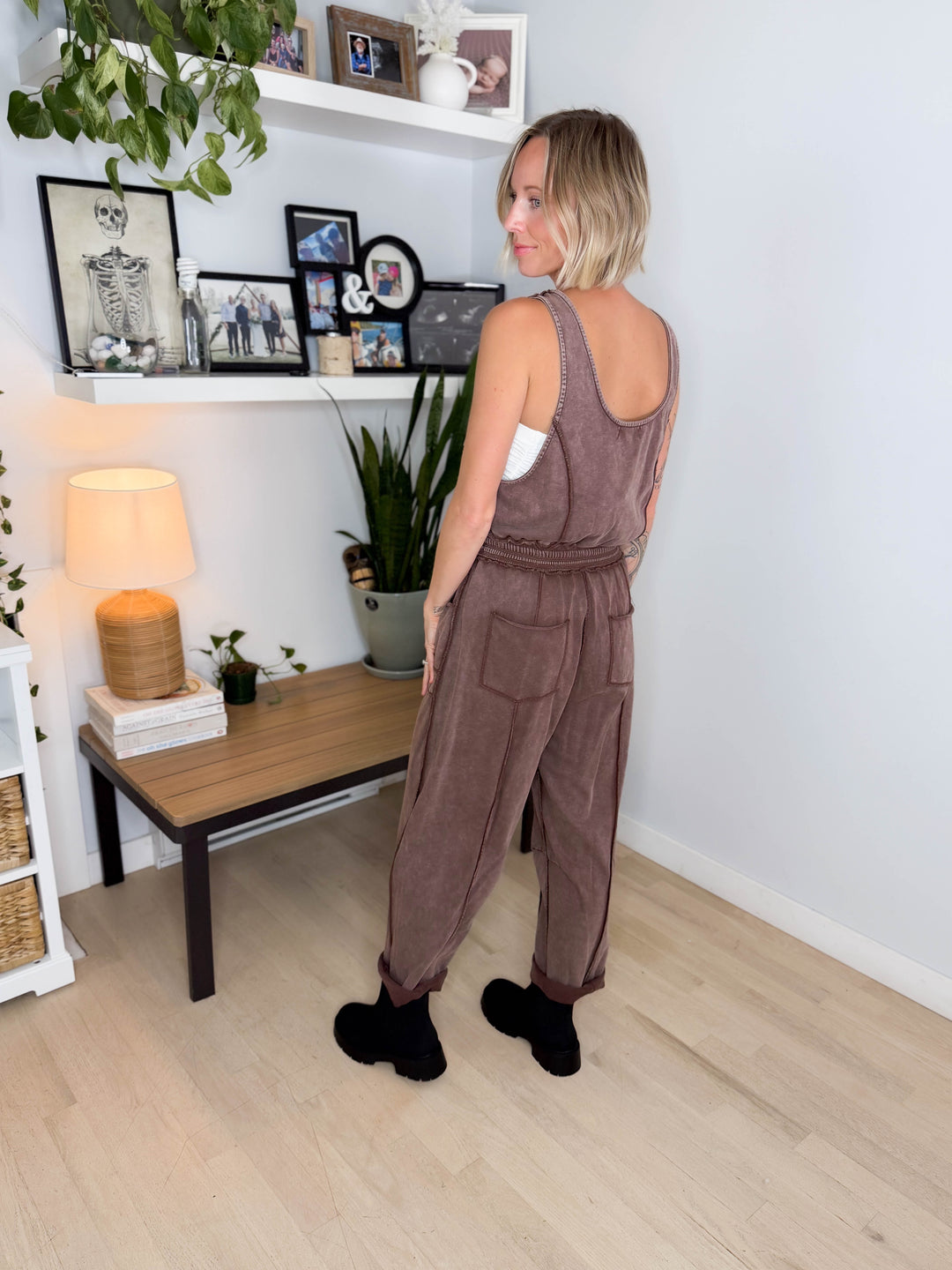 Amery Mineral Washed Jumpsuit- CHOCOLATE
