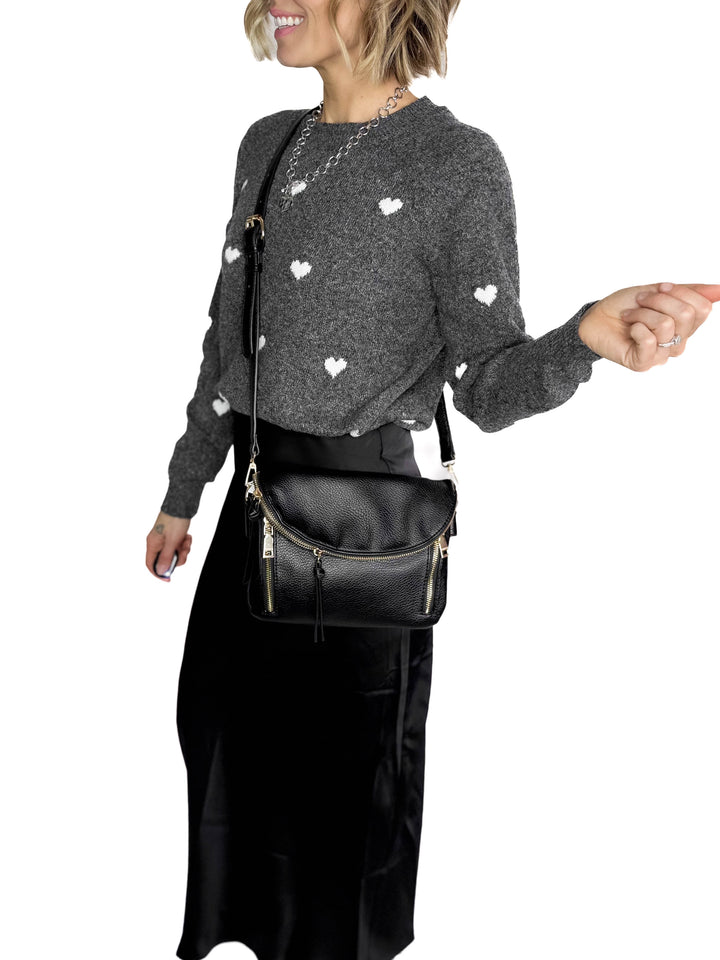 Aubree Flapover Crossbody Bag- BLACK