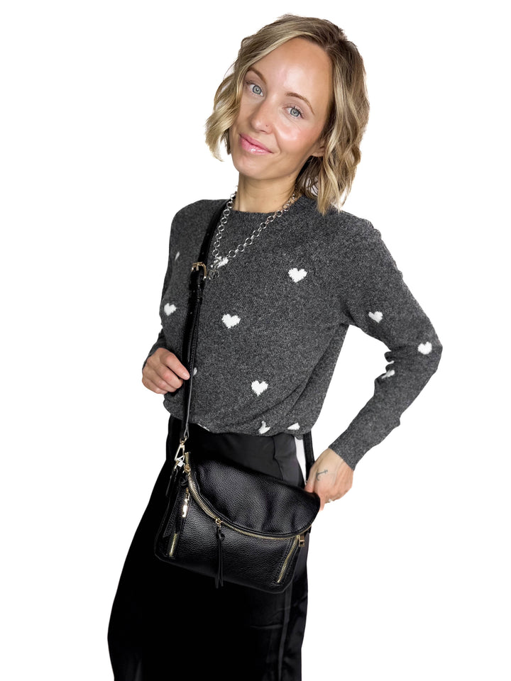 Aubree Flapover Crossbody Bag- BLACK