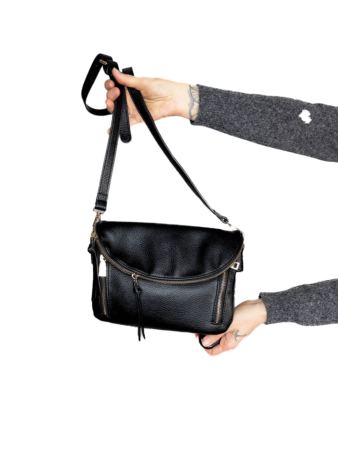Aubree Flapover Crossbody Bag- BLACK