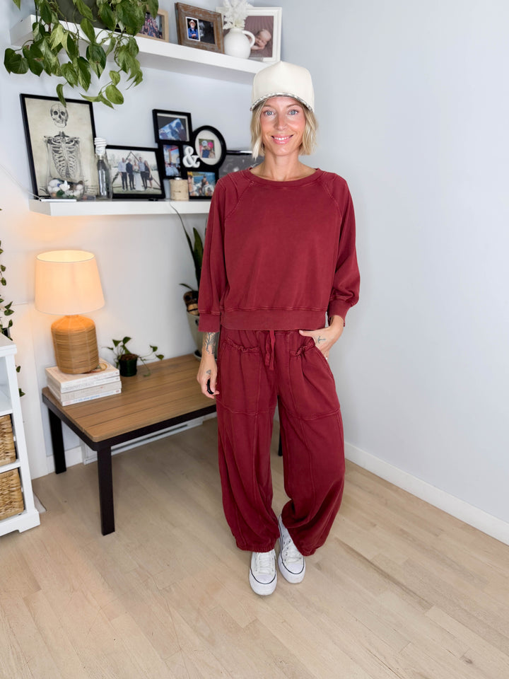 Kerima Washed Cotton Barrel Set- CRIMSON