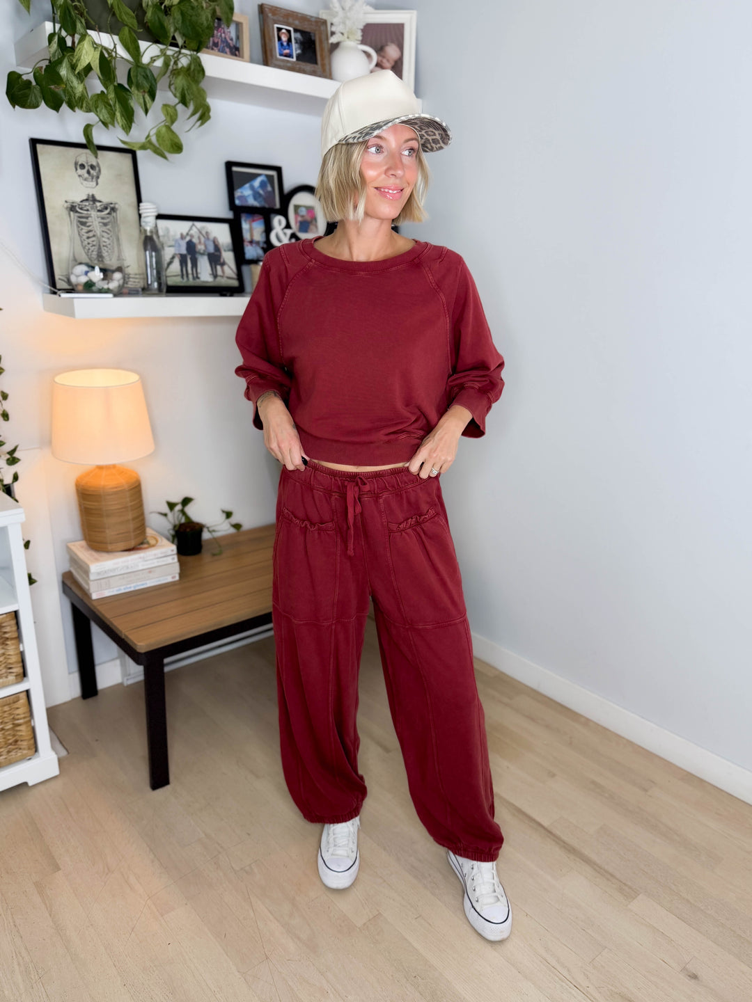 Kerima Washed Cotton Barrel Set- CRIMSON