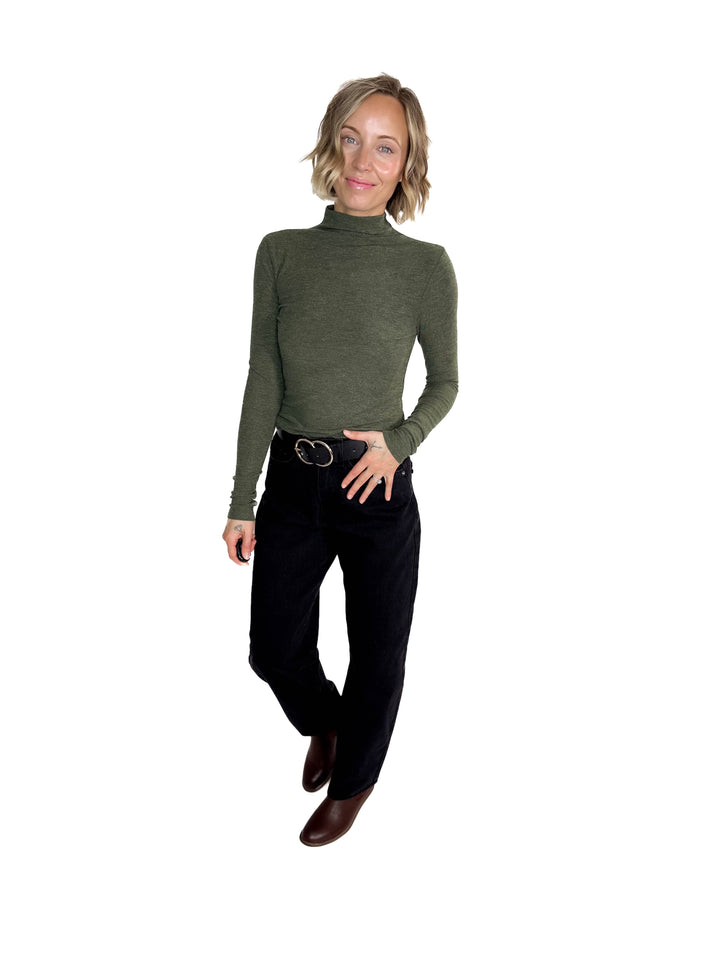 Snow Bound Mock Neck Glitter Long Sleeve- SAPPHIRE GREEN