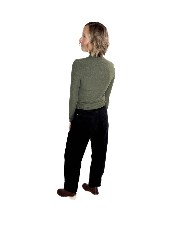 Snow Bound Mock Neck Glitter Long Sleeve- SAPPHIRE GREEN