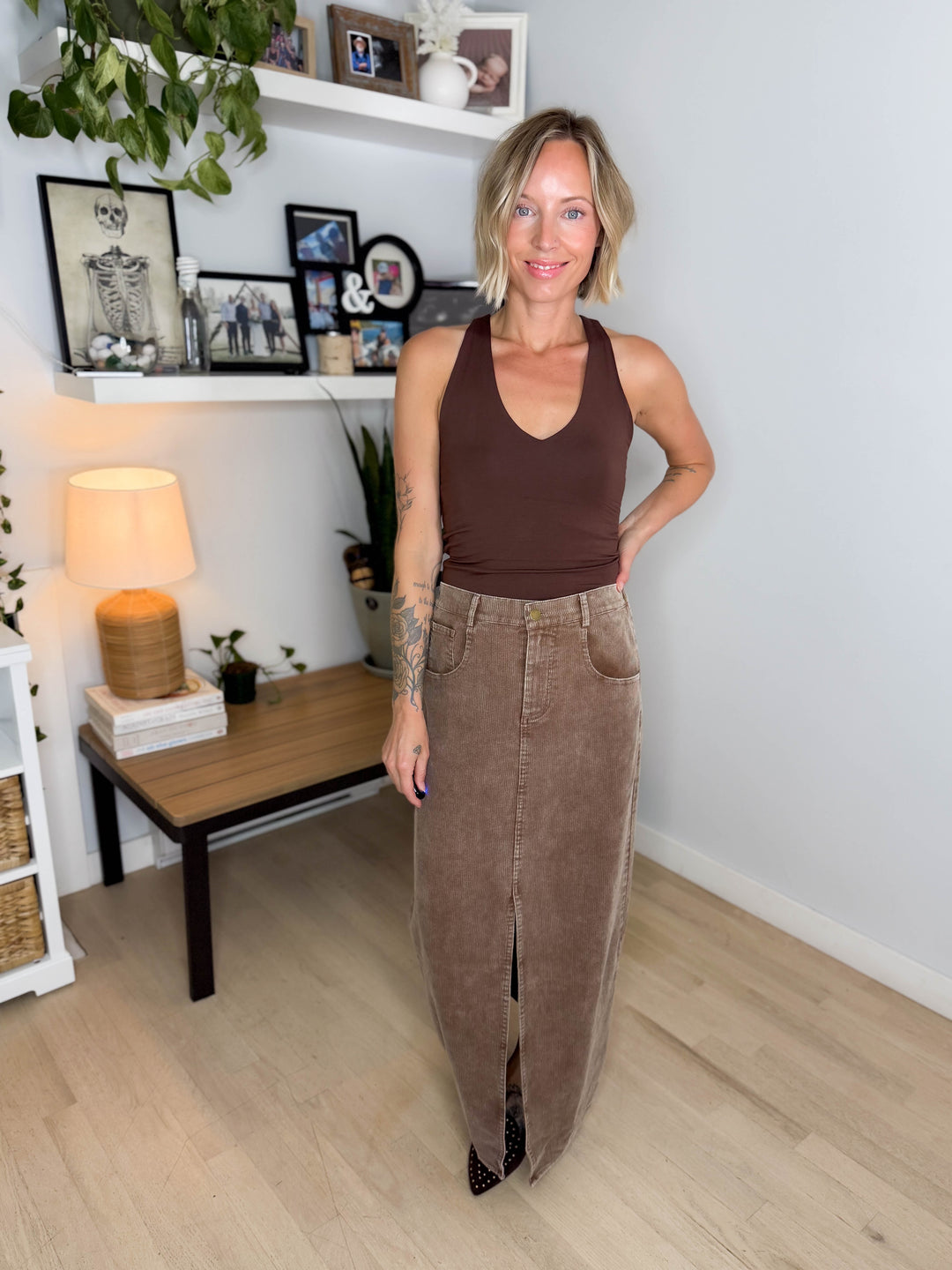Jessa Corduroy Skirt- COFFEE