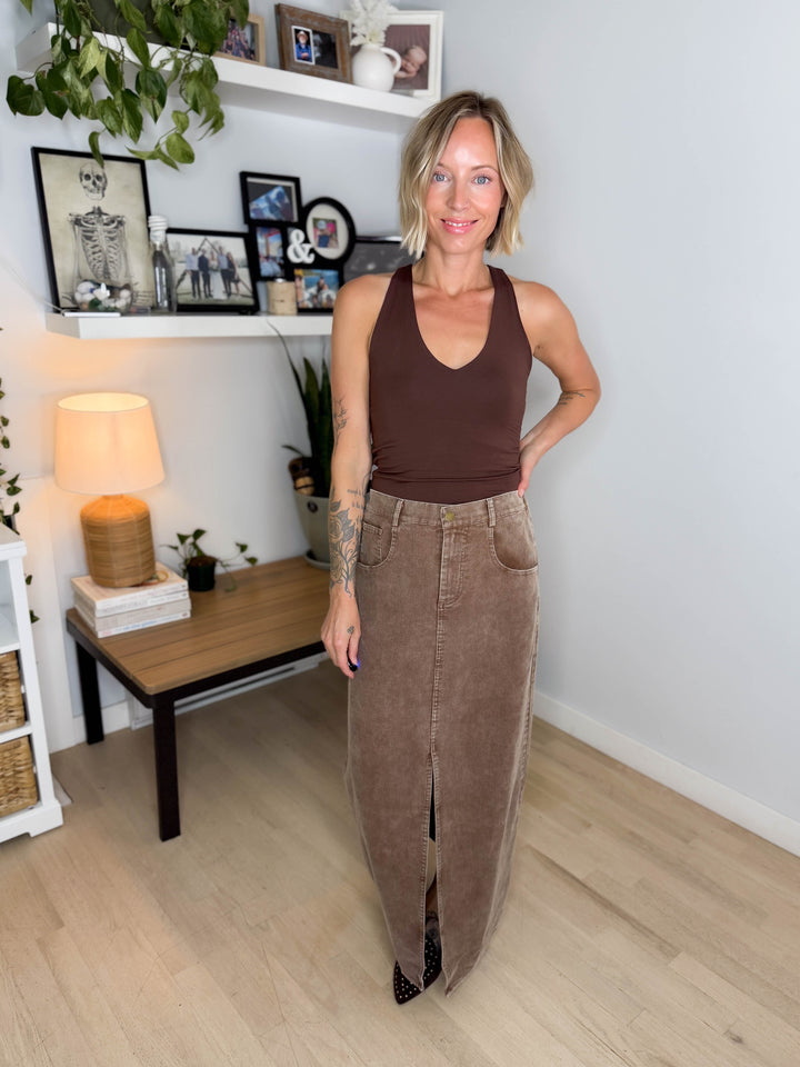 Jessa Corduroy Skirt- COFFEE