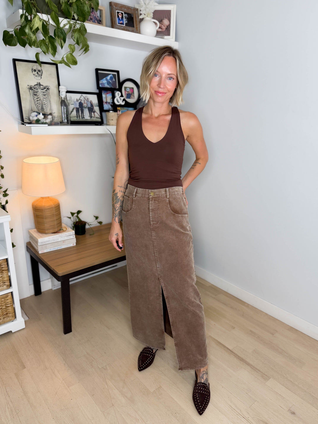 Jessa Corduroy Skirt- COFFEE