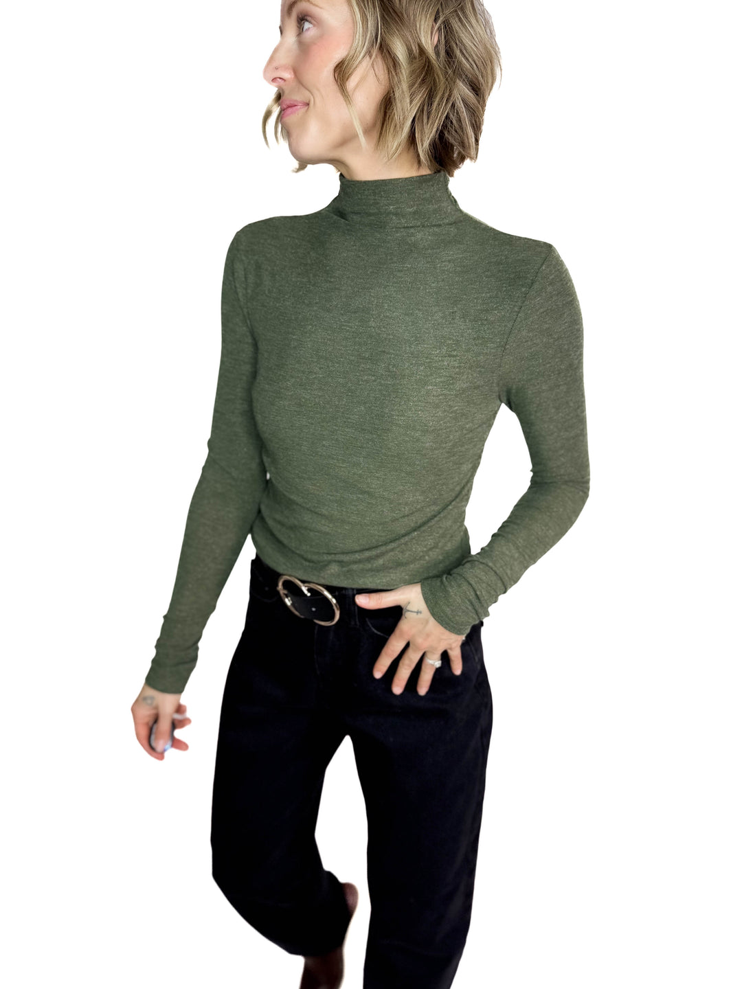 Snow Bound Mock Neck Glitter Long Sleeve- SAPPHIRE GREEN