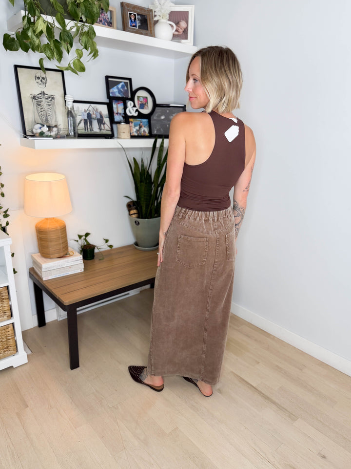 Jessa Corduroy Skirt- COFFEE