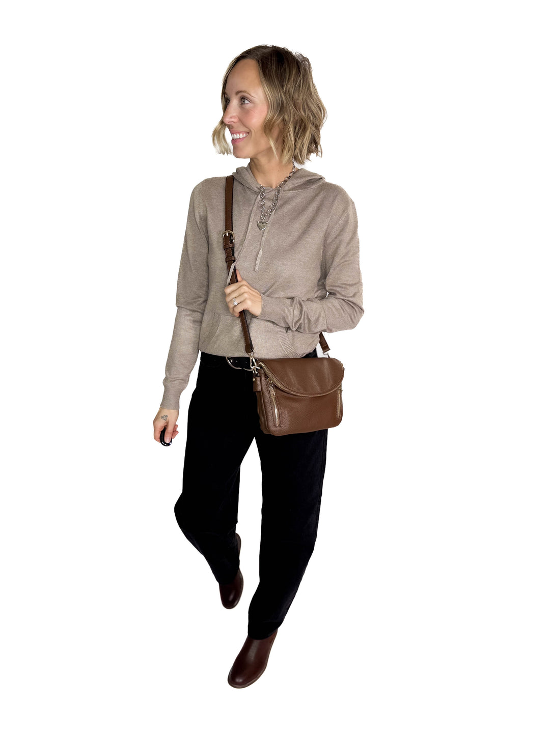 Aubree Flapover Crossbody Bag- BROWN