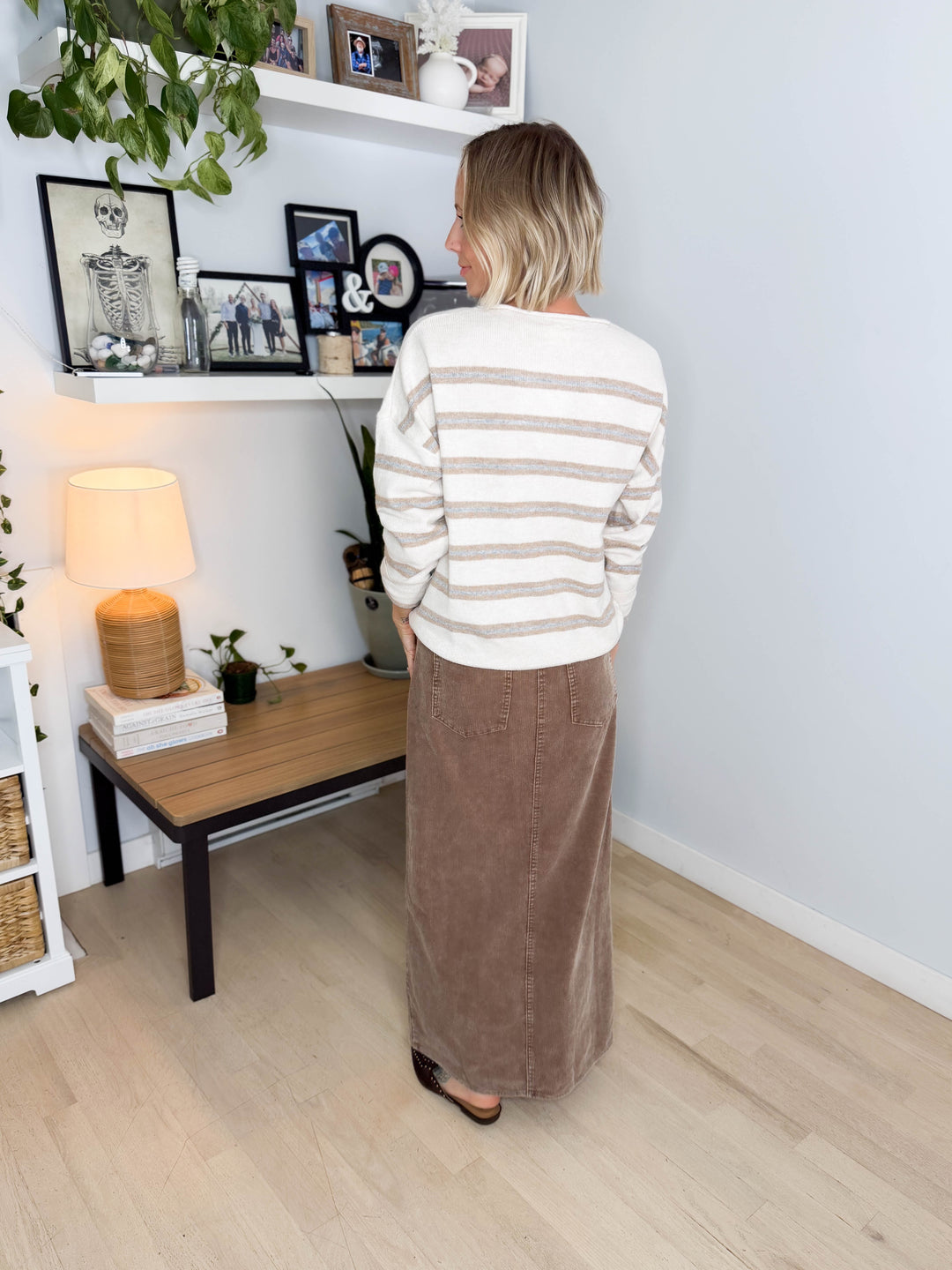 Finley Stripe Henley Sweater- OATMEAL