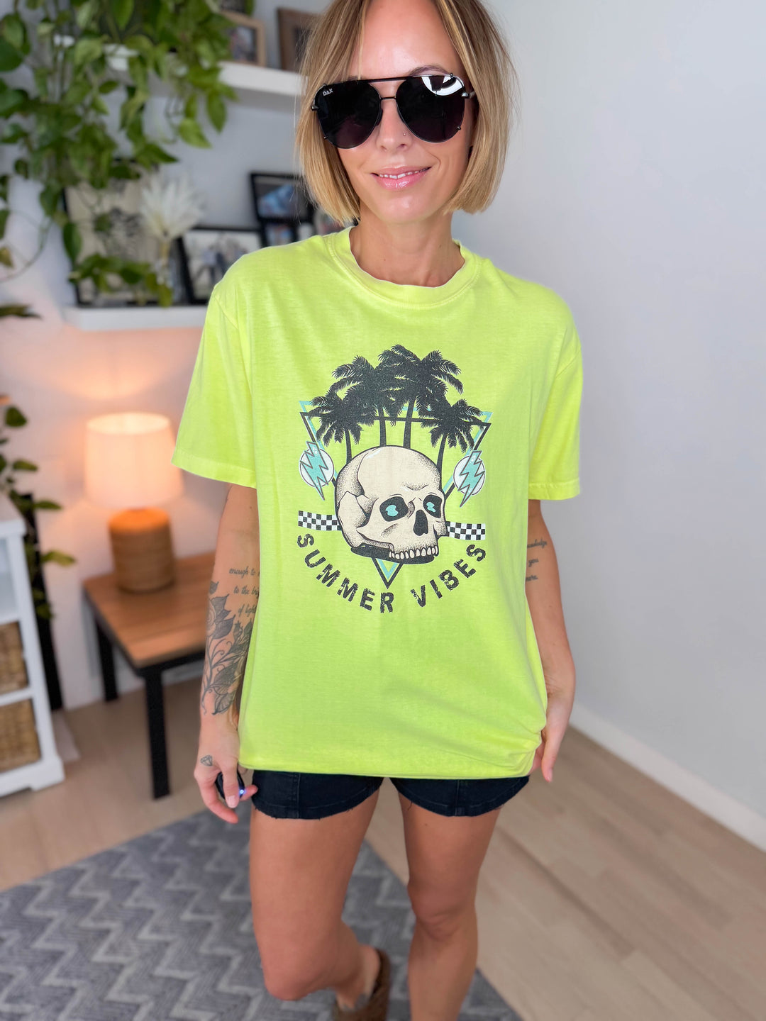 Summer Vibes Tee- NEON YELLOW