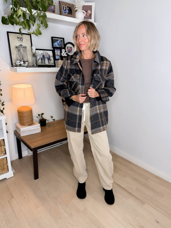 Sam Plaid Jacket- BLACK/TAN/GREY PLAID