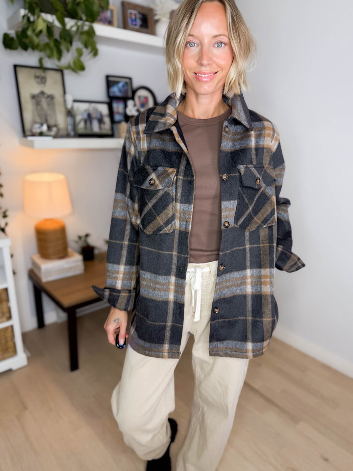 Sam Plaid Jacket- BLACK/TAN/GREY PLAID