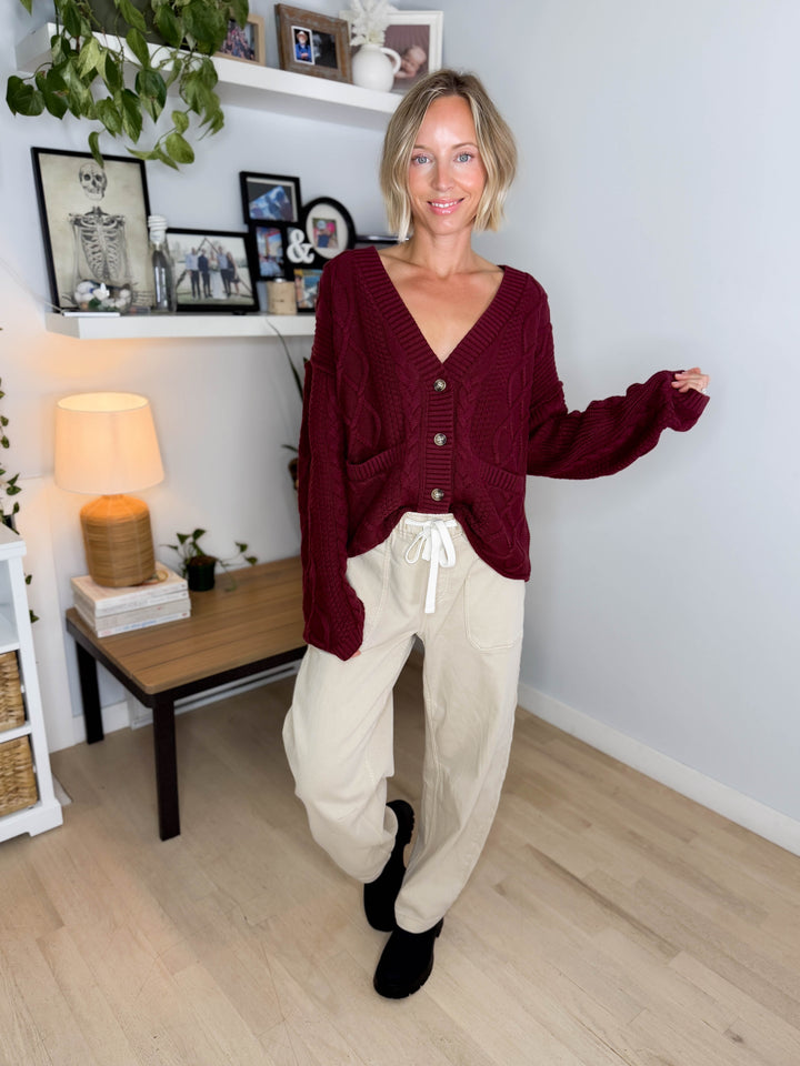 THREAD & SUPPLY Harbor Cardigan- MAROON
