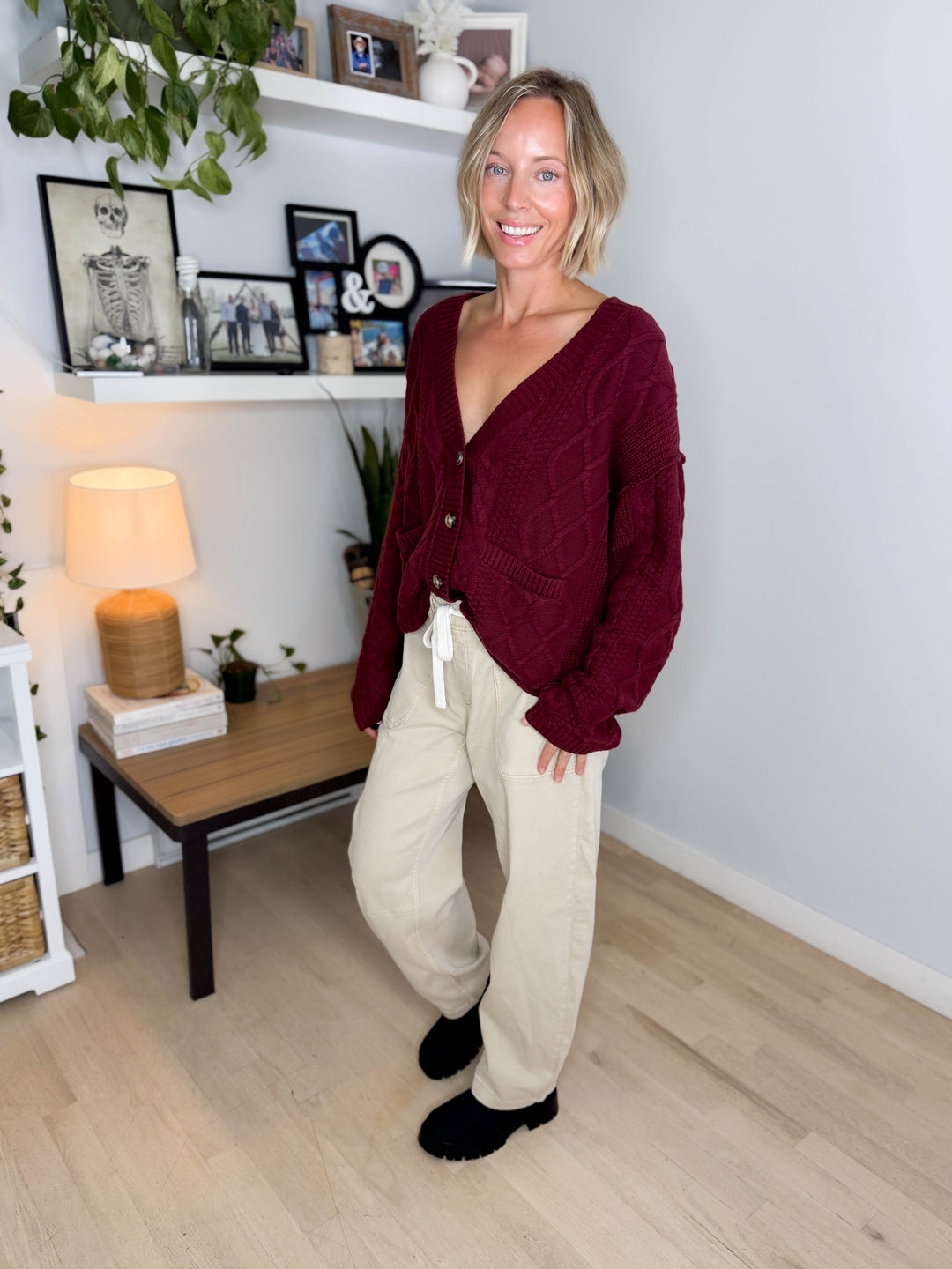 THREAD & SUPPLY Harbor Cardigan- MAROON