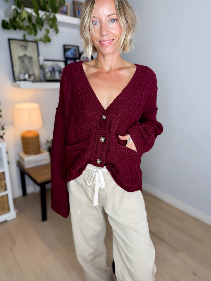 THREAD & SUPPLY Harbor Cardigan- MAROON